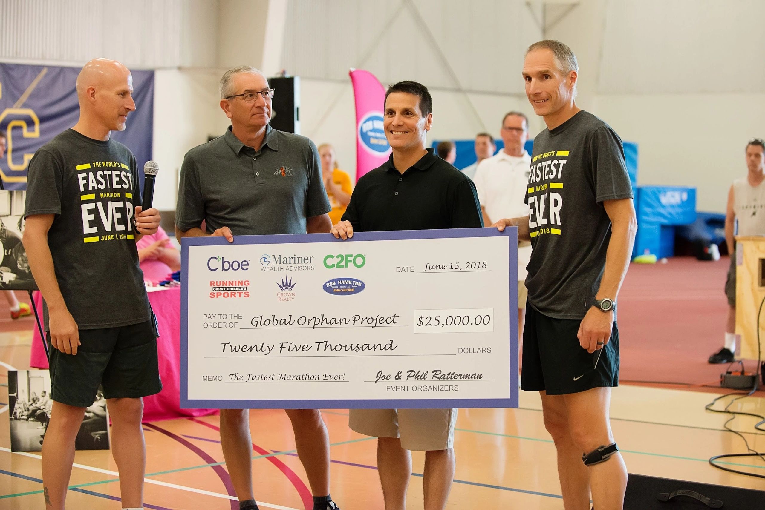 World record marathon relay runner on the indoor track